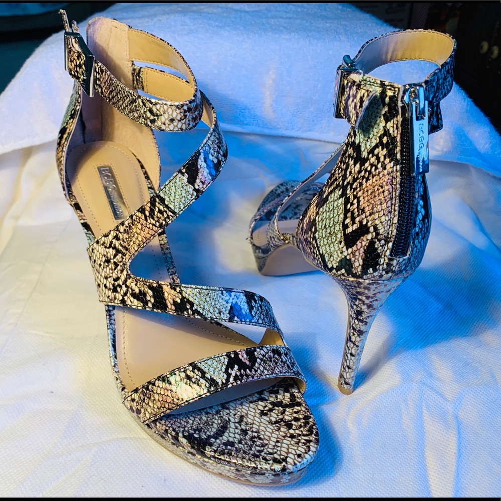 BCBGeneration EDDI Heels- Cotton Candy Snake Print